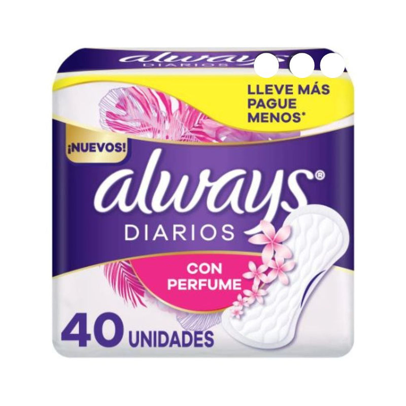 Protectores diarios always con 40 piezas