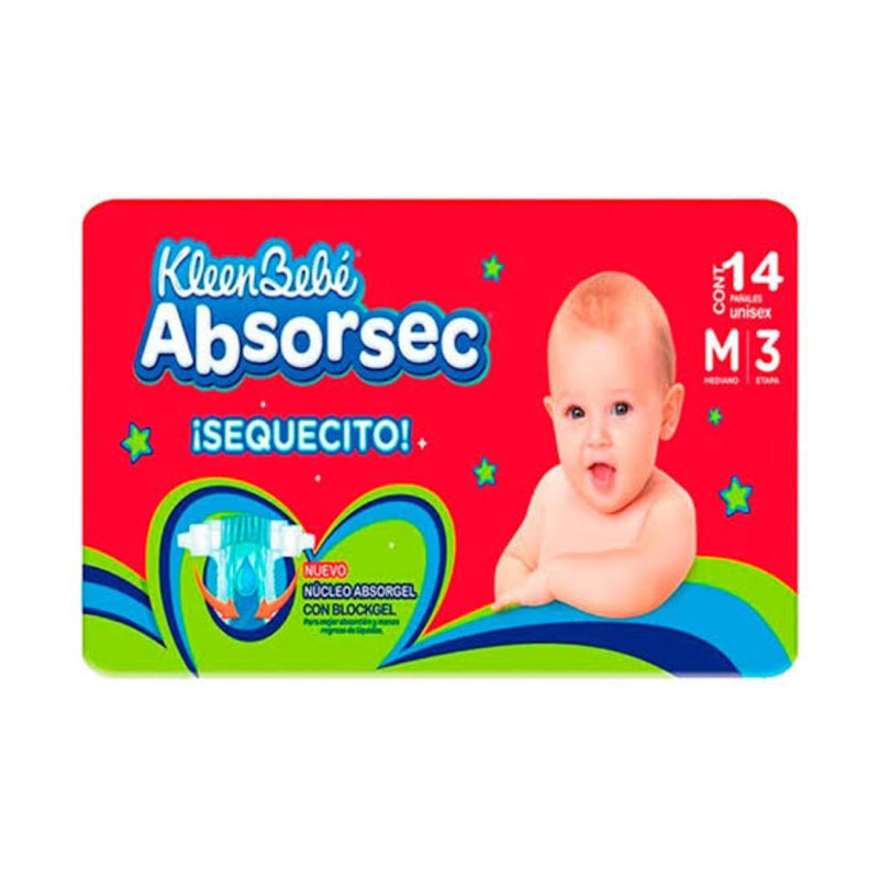 Pañal kleen bebe absorsec unisex mediano 14 piezas