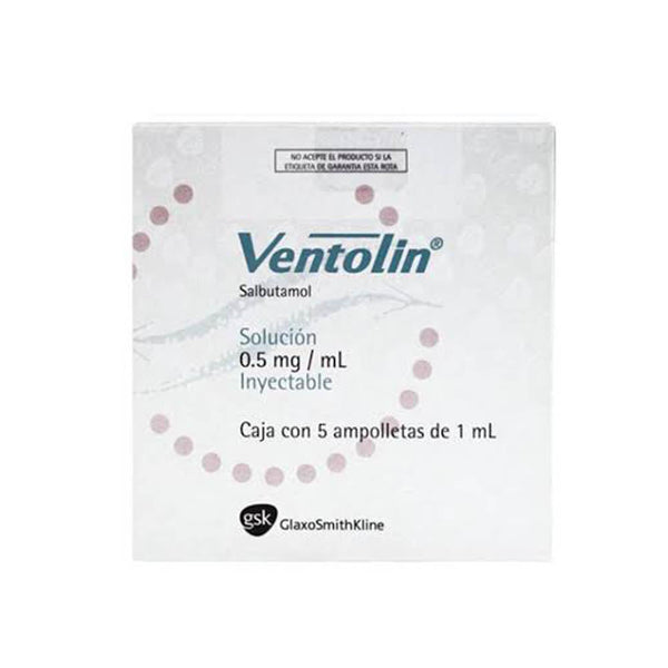 Ventolin solucion.inyectables. 5 ampolletas 1ml
