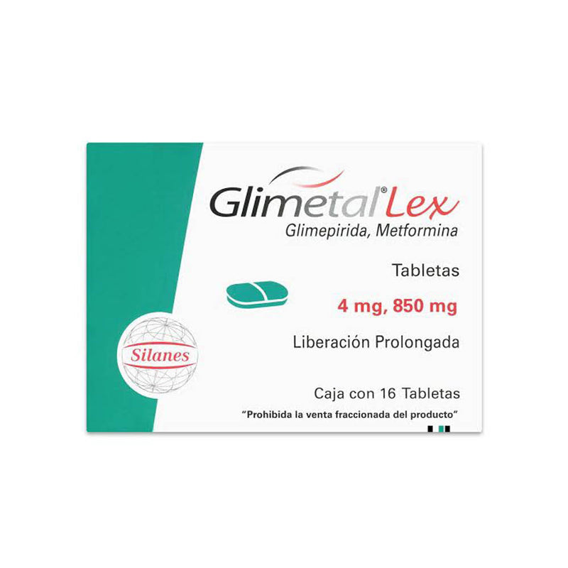 Glimetal lex 16 tabletas 4mg/850mg metformina / glimepirida
