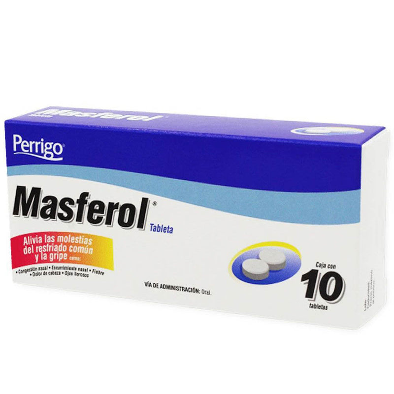 Paracetamol-clorfenamina-cafeina-fenilefrina 500 mg./25 mg./5 mg./4 mg. tabletas con 10 (masferol)