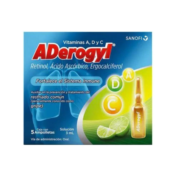 Aderogyl 15 oral 5 ampolletas 3ml vitamina d2 (vergocalciferol / retinol palmito)
