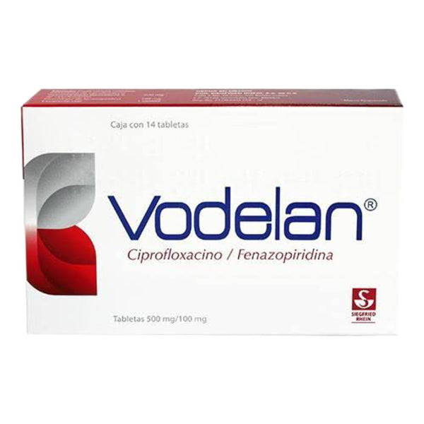 Vodelan 14 tabletas 500mg/100mg ciprofloxacino/fenazopiridina