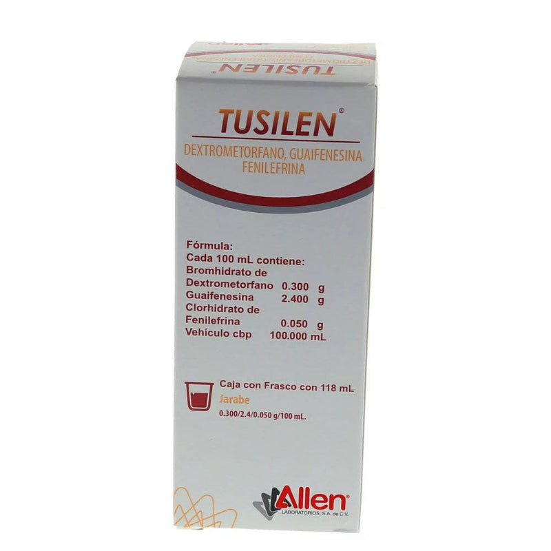 Dextrometorfano-guaifenesina-fenilefrina 15 mg./120 mg./.5 mg./5 ml. jarabe adulto 118 ml (tusilen)