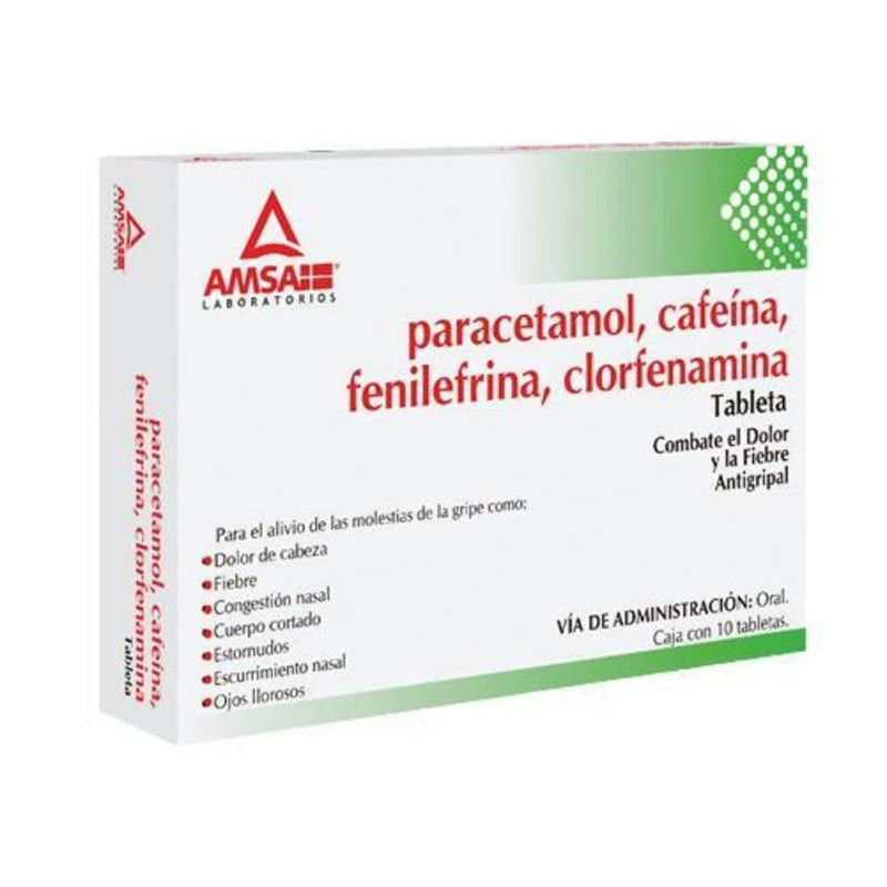 Clorfenamina-paracetamol-cafeina-fenilefrina 4/500/25/4 mg tabletas con 10 (amsa)