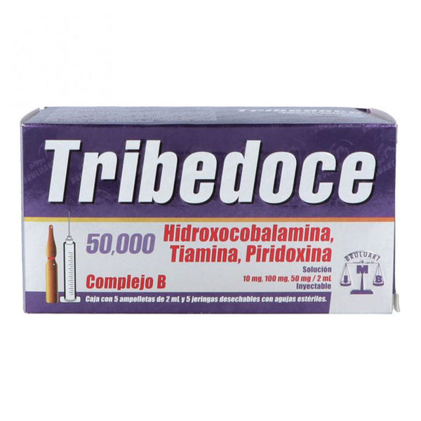 Hidroxocobalamina-tiamina-piridoxina 10000mcg/100mg/50mg 5ampolletas2ml (tribedoce 50000 u)