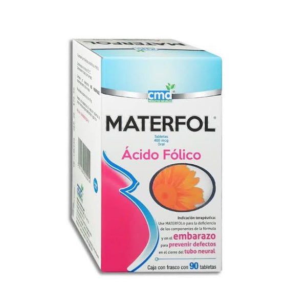 Acido folico 400mg 90 tabletas (materfol)