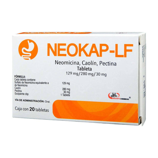 Neomicina-caolin-pectina 129/280/30mg tabletas con 20 (neokap-lf)