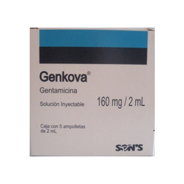 Gentamicina 160 mg./2 ml. ampolletas con 5 (genkova)