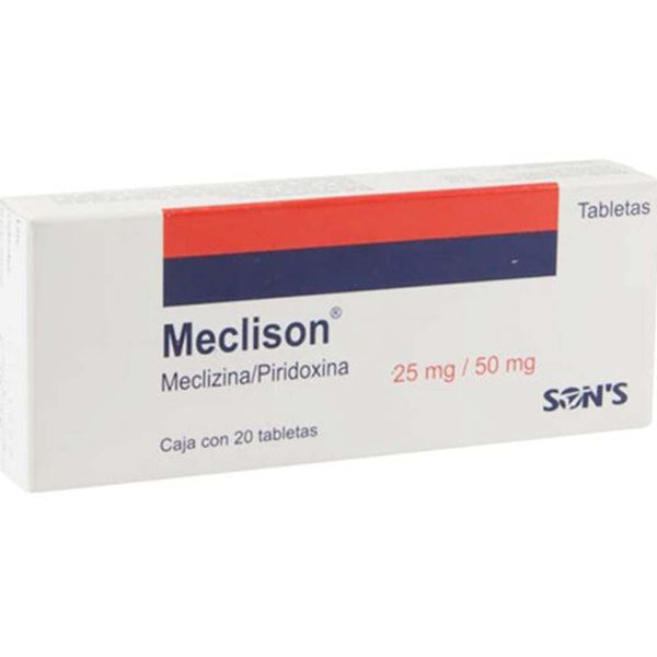 Meclizina-piridoxina 25mg/50mg tabletas con 20 (meclison)