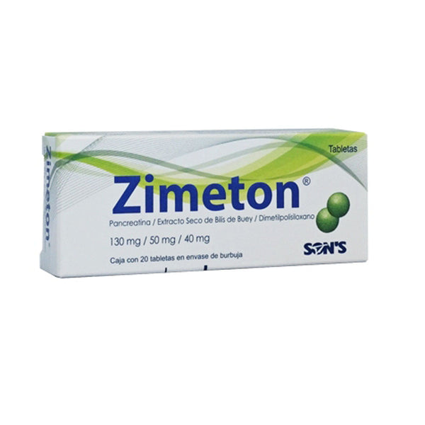 Pancreatina-extracto de billis de buey-dimetilpolisiloxano 130/50/40 mg tabletas con 20 (zimeton)