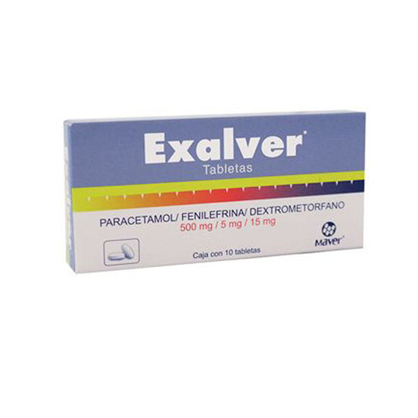 Paracetamol-fenilefrina-dextrometorfano 500 mg./5 mg./15 mg. tabletas con 10 (exalver)