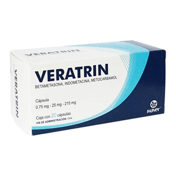 Betametasona-indometacina-metocarbamol 0.75/25/215 mg capsulas con 20 (veratrin)